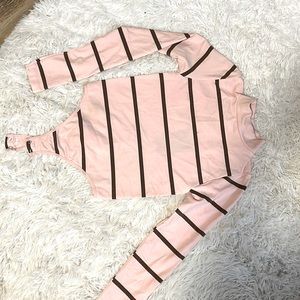 Fashion Nova open back bodysuit size S/M light pink with brown stripes